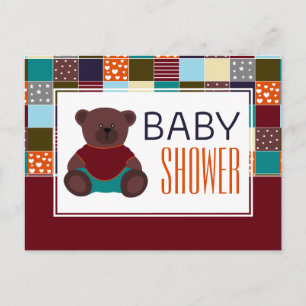 Patchwork Teddy Bear, Baby Shower Einladung