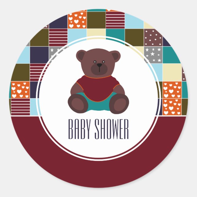Patchwork Teddy Bear, Babydusche Runder Aufkleber (Vorderseite)
