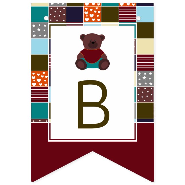 Patchwork Teddy Bear, Babydusche Wimpelkette (Dritte Fahne)