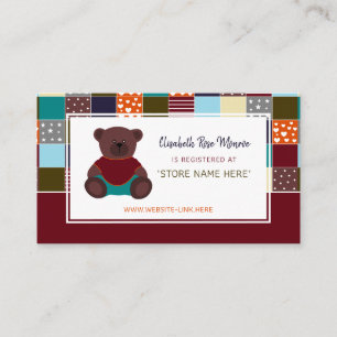 Patchwork-Teddybär, Geschenkeregister für Babypart Begleitkarte