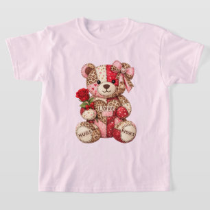Patchwork-Teddybär zum Valentinstag — Gequilteter  T-Shirt