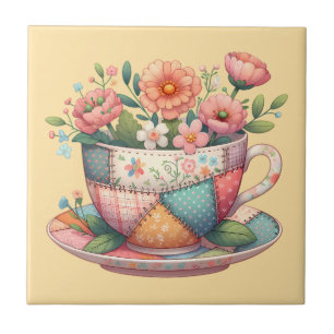 Patchwork-Teetasse mit fantastischen Blumen Fliese