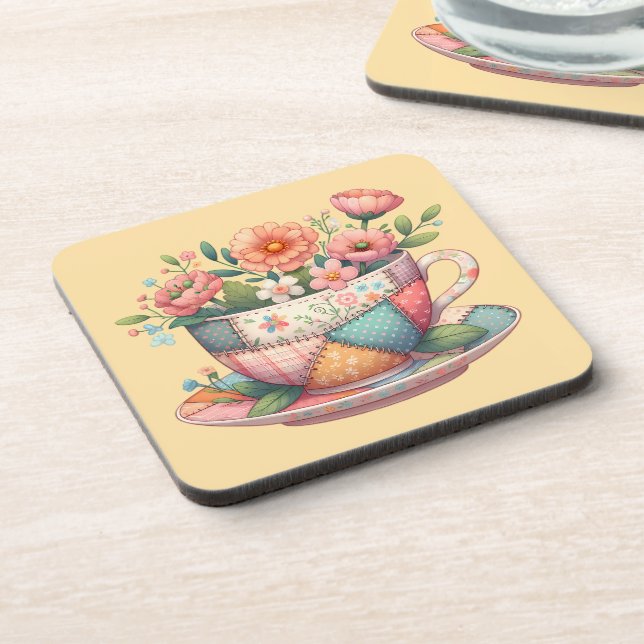 Patchwork-Teetasse mit fantastischen Blumen Getränkeuntersetzer (Linke Seite)