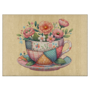 Patchwork-Teetasse mit fantastischen Blumen Schneidebrett