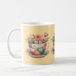 Patchwork-Teetasse mit skurrilen Blumen Kaffeetasse