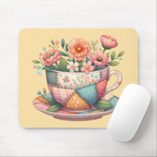 Patchwork-Teetasse mit skurrilen Blumen Mousepad