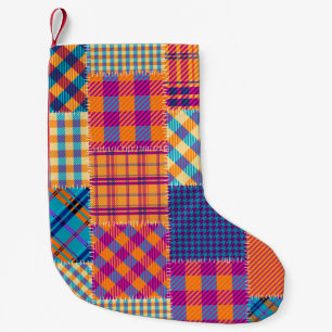 Patchwork Textil: nahtlos Vintages Muster. Kleiner Weihnachtsstrumpf