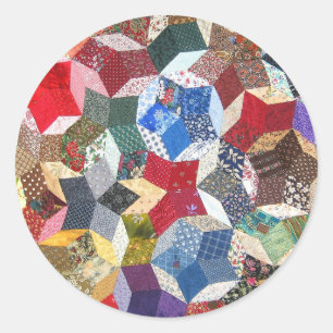 Patchwork-Textil-Sternenmuster Runder Aufkleber