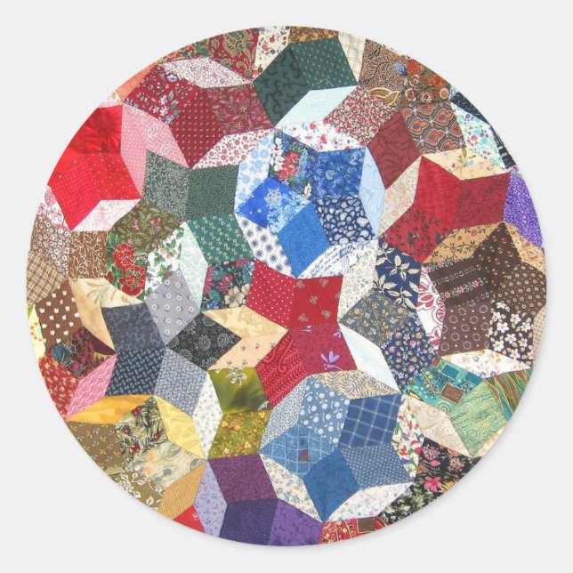 Patchwork-Textil-Sternenmuster Runder Aufkleber (Vorderseite)