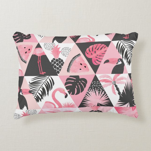Patchwork Tropical: Flamingo Watermelon Nahtlos. Dekokissen (Vorderseite)