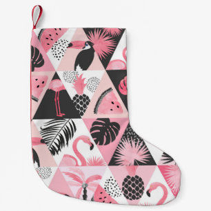 Patchwork Tropical: Flamingo Watermelon Nahtlos. Kleiner Weihnachtsstrumpf