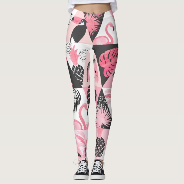 Patchwork Tropical: Flamingo Watermelon Nahtlos. Leggings (Vorderseite)
