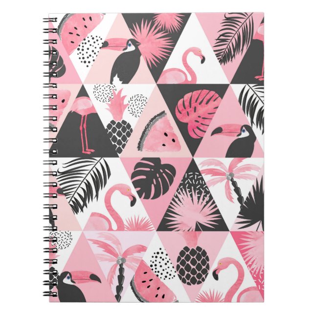 Patchwork Tropical: Flamingo Watermelon Nahtlos. Notizblock (Vorderseite)