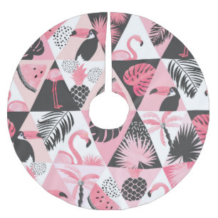Patchwork Tropical: Flamingo Watermelon Nahtlos. Polyester Weihnachtsbaumdecke