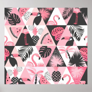 Patchwork Tropical: Flamingo Watermelon Nahtlos. Poster