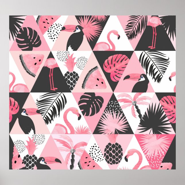 Patchwork Tropical: Flamingo Watermelon Nahtlos. Poster (Vorne)