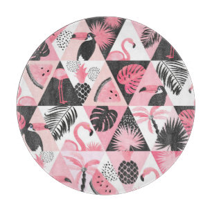 Patchwork Tropical: Flamingo Watermelon Nahtlos. Schneidebrett
