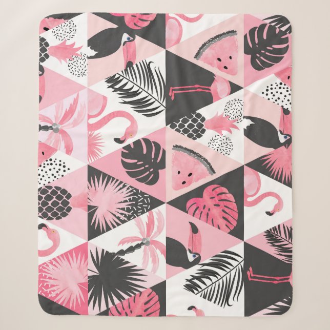 Patchwork Tropical: Flamingo Watermelon Nahtlos. Sherpadecke (Vorderseite)