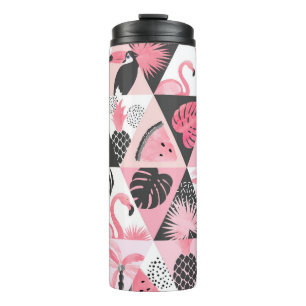 Patchwork Tropical: Flamingo Watermelon Nahtlos. Thermosbecher