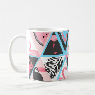 Patchwork tropischen Flamingo, Palmmuster. Kaffeetasse