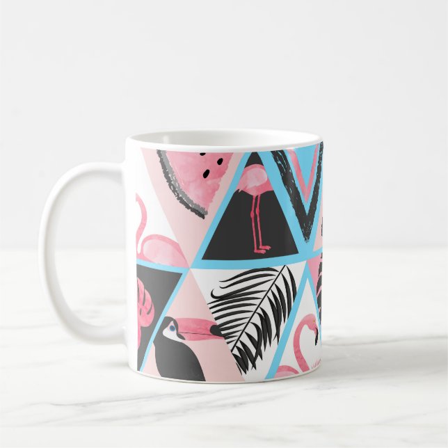 Patchwork tropischen Flamingo, Palmmuster. Kaffeetasse (Links)