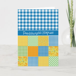 Patchwork und Gingham Birthday Card Welsh Greeting Karte