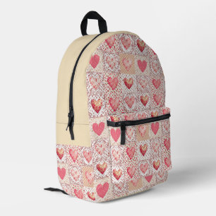 Patchwork- und Streifen-Herzmuster Bedruckter Rucksack