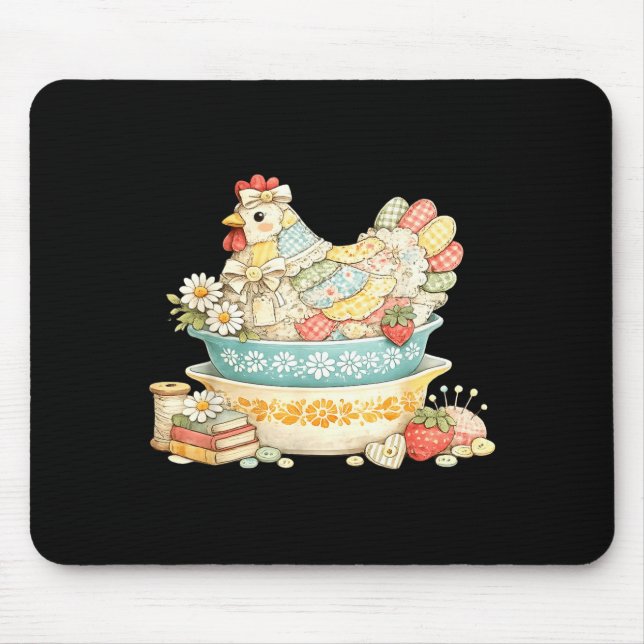 Patchwork-Vintage-Henne-Quilted-Chicken-Pyrex  Mousepad (Vorne)