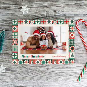 Patchwork-Weihnachten Rot und Grün Foto-Feiertag Feiertagskarte