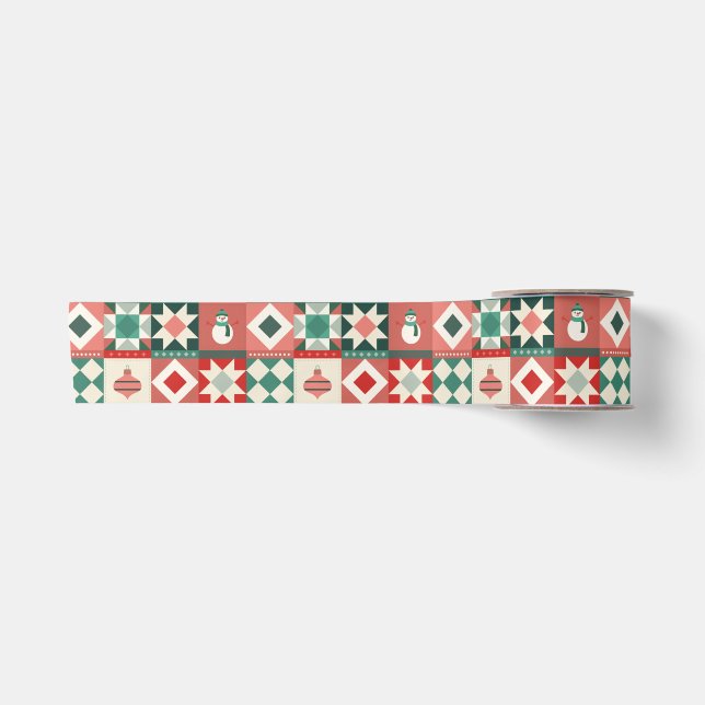 Patchwork-Weihnachten Rot und Grün Satinband (Vorderseite)