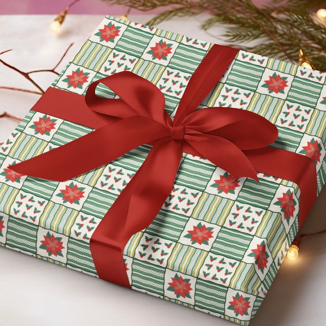 Patchwork-Weihnachts-Poinsettia-Blumenmuster Geschenkpapier (Von Creator hochgeladen)