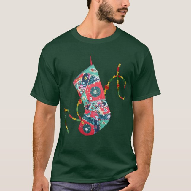 Patchwork Weihnachts-Strumpf T-Shirt (Vorderseite)
