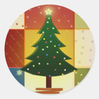 Patchwork-Weihnachtsbaum Runder Aufkleber