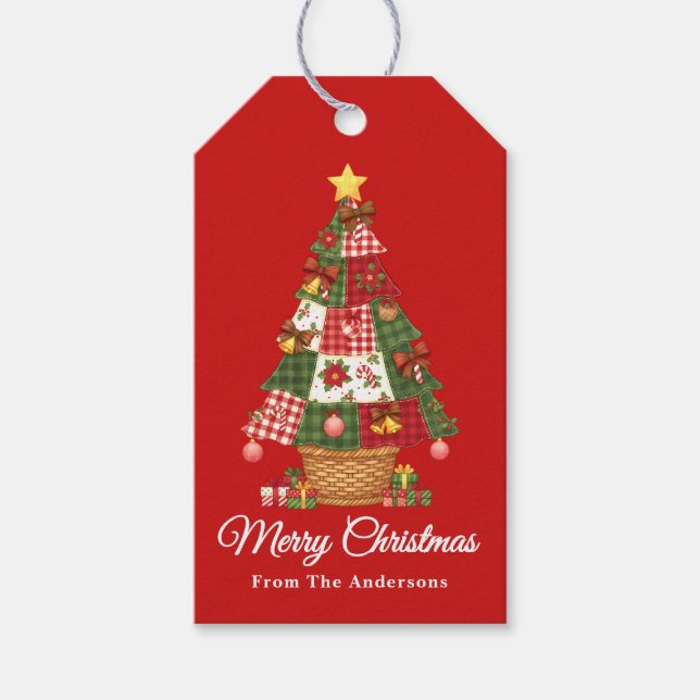 Patchwork Weihnachtsbaum Urlaub Geschenkanhänger (Vorderseite)