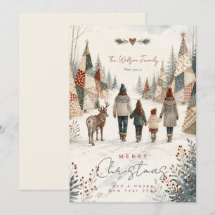 Patchwork-Weihnachtsbäume Familien-Rentiere TMF26 Feiertagskarte
