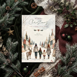 Patchwork-Weihnachtsbäume Rentiere Winter TMF26 Feiertagskarte