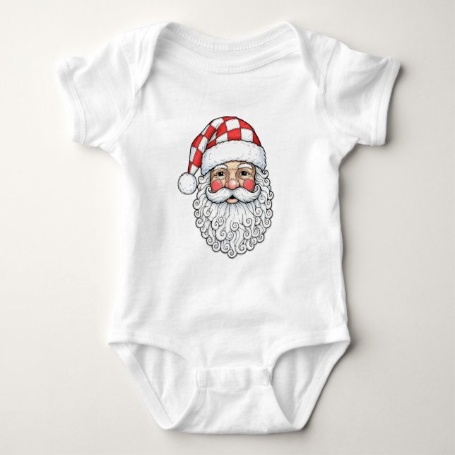 Patchwork-Weihnachtsmann-Gesicht Doodle Art Stift  Baby Strampler (Vorderseite)