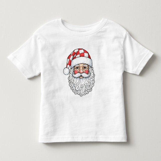 Patchwork-Weihnachtsmann-Gesicht-Doodle-Art-Stift- Kleinkind T-shirt (Vorderseite)