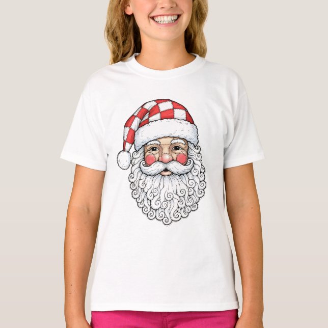 Patchwork-Weihnachtsmann-Gesicht-Doodle-Art-Stift- T-Shirt (Vorderseite)