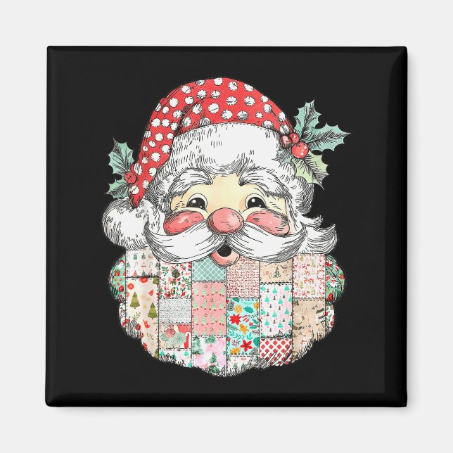 Patchwork-Weihnachtsmann-Gesicht Vintage Frohe Wei Magnet (Vorne)
