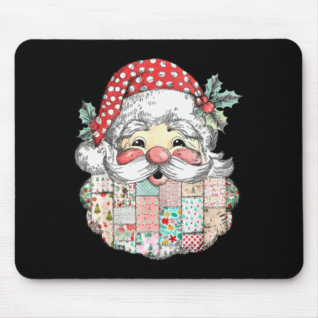 Patchwork-Weihnachtsmann-Gesicht Vintage Frohe Wei Mousepad (Vorne)