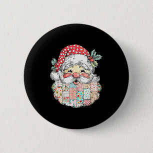 Patchwork-Weihnachtsmann-Gesicht Vintage Weihnacht Button
