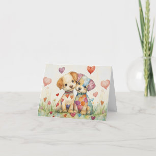 Patchwork Welpen Valentine Feiertagskarte