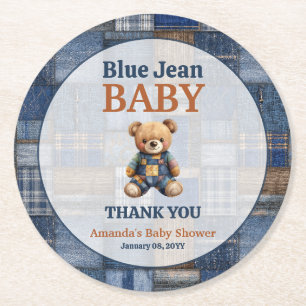 Patchwork Western-Denim-Bär Blaues Jeans-Baby-Show Runder Pappuntersetzer