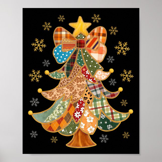 Patchwork Xmas Coquette Bow Lace Merry Bright Chri Poster (Vorne)