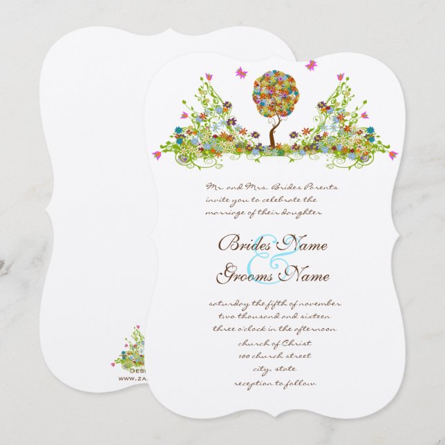 Patchwork-Zauberwald-Baum-Hochzeitseinladung Einladung (Vorne/Hinten)