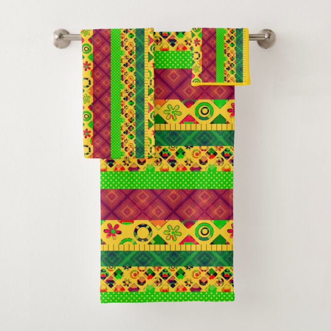 Patchwork-Zierlinien Pfade textilen boho vin Badhandtuch Set (Insitu)