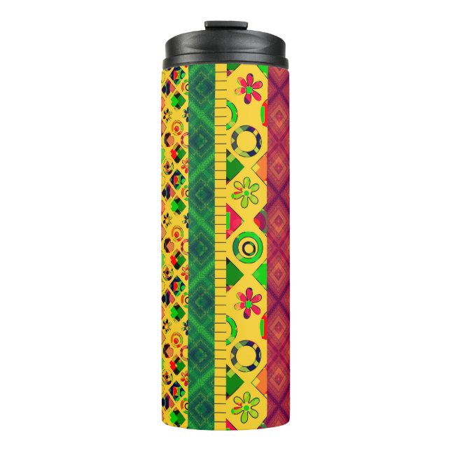 Patchwork-Zierlinien Pfade textilen boho vin Thermosbecher (Vorderseite)