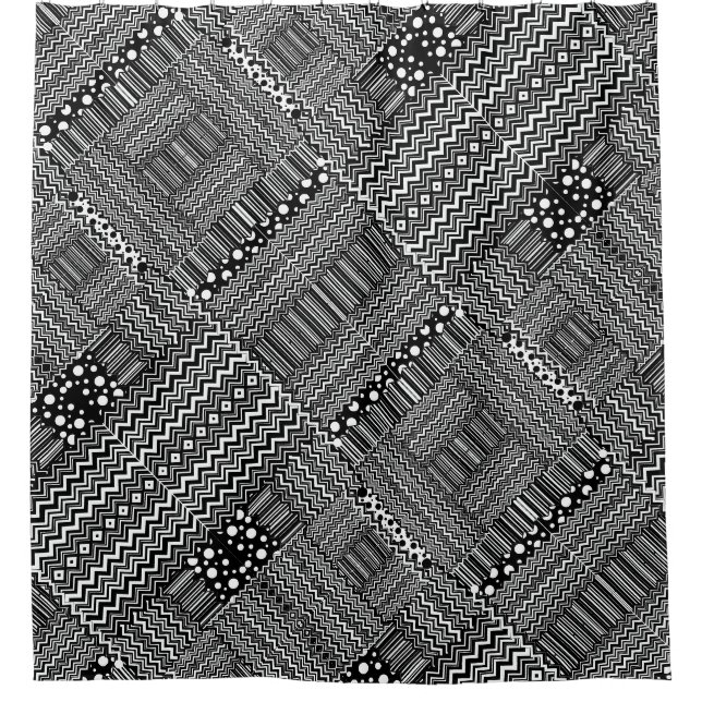 Patchwork ZigZag gepunkteter Streifen Duschvorhang (Vorderseite)