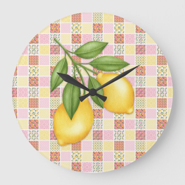 Patchwork Zitrone Große Wanduhr (Vorderseite)